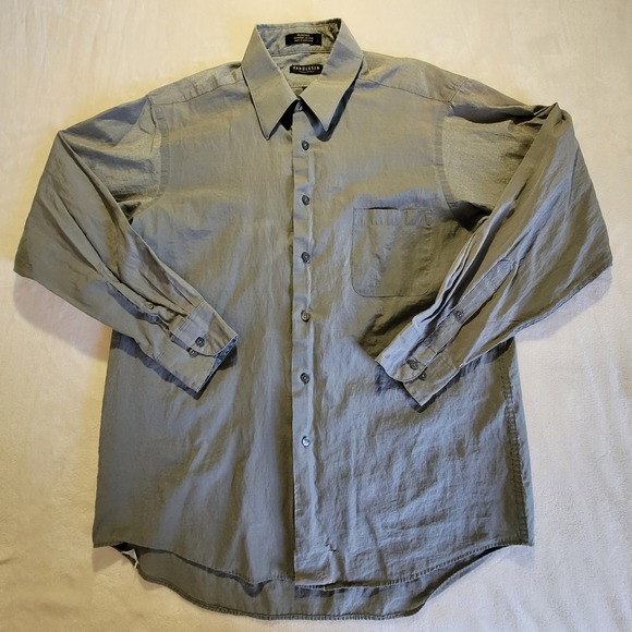Van Heusen Other - Van Heusen Button Down Mens 16.5 34/35 Gray Microfiber Cotton Nylon Long Sleeve